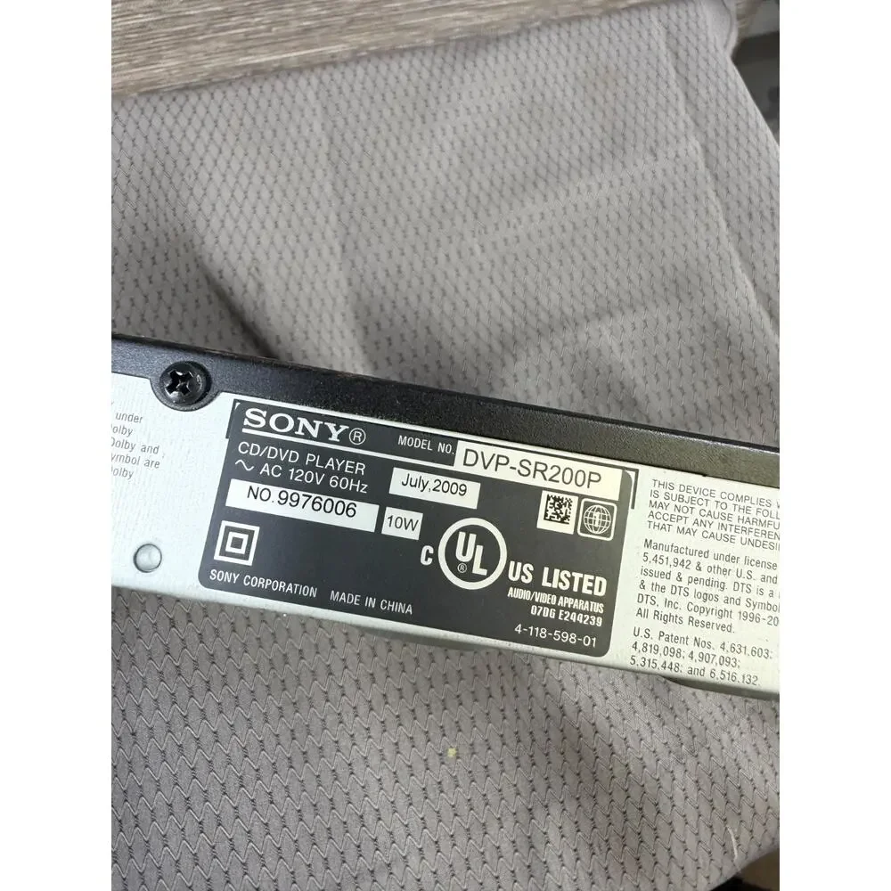 Sony DVP-SR200P CD/DVD Player AC 120V 60Hz *READ